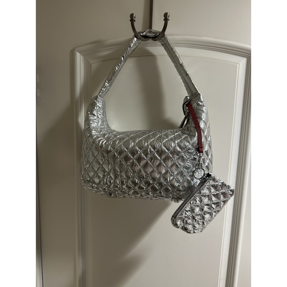 Heart Love by Charo Silver Quilted Shoulder Bag Metallic Y2K Handbag w Pouch NWT - Picture 4 of 11
